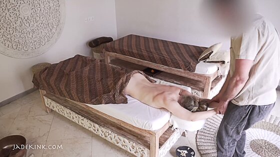 pretty girl my wife fuck two masseur at massage room
