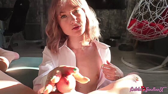 colored hair teen deepthroat cum swallow